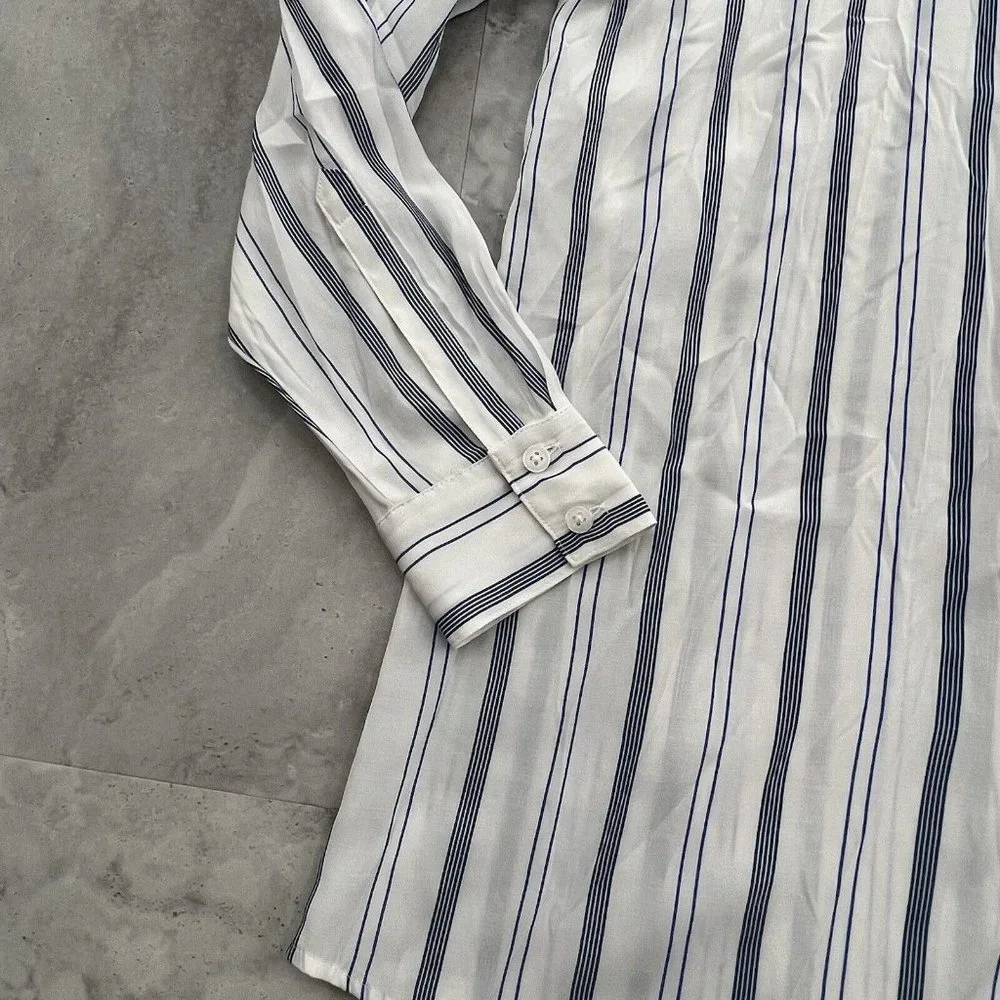 Elizabeth And James Womens Size M Blue White Stripe Tie Neck Button‎ Down Shirt - Picture 5 of 9